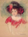 Margot in Big Bonnet and Red Dress mothers children Mary Cassatt